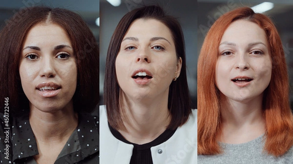 Fototapeta Set 3 in 1 multiethnic women talking to camera