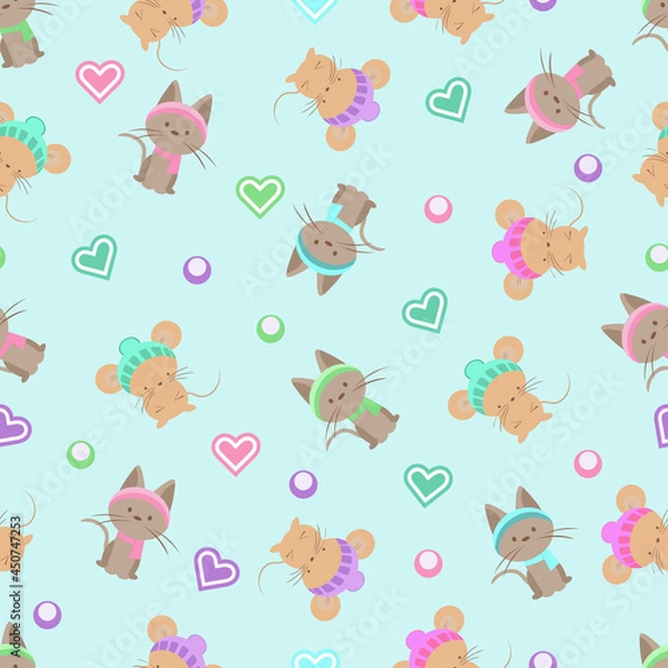 Obraz cat and mouse colorful seamless pattern