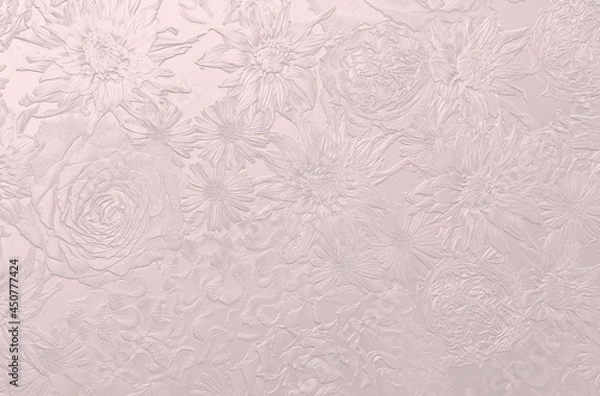 Obraz Full frame shot of roses, dahlias and cockscomb. Pink background. 3D illustration. 3D render.