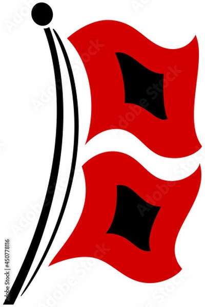 Fototapeta Vector illustration of blowing red and black hurricane warning flags on a black flagpole.