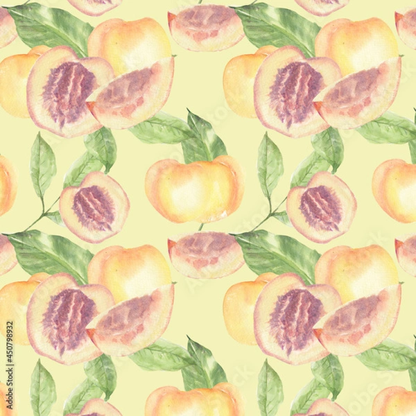 Obraz Peach seamless pattern background, watercolor hand drawn