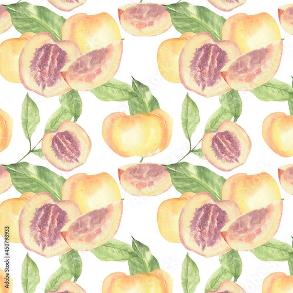 Obraz Peach seamless pattern background, watercolor hand drawn