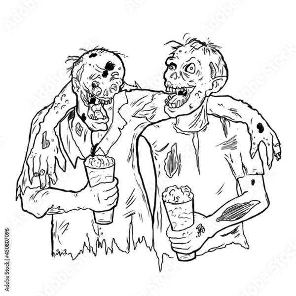 Fototapeta Zombie friends hug each other and drink beer. Vector illustration