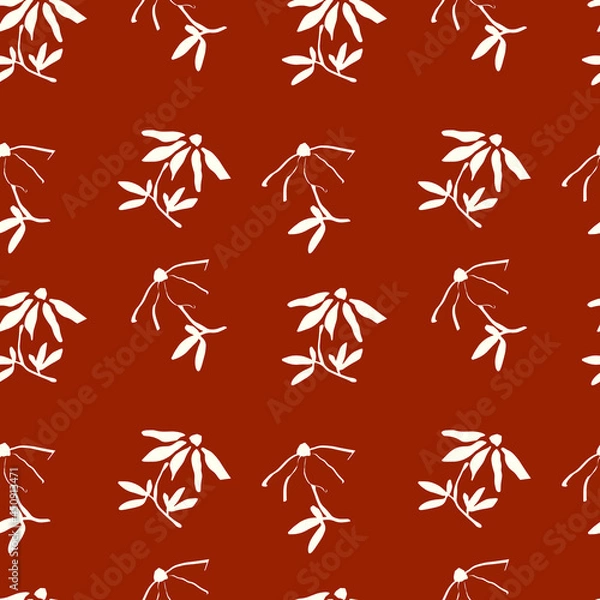 Fototapeta Modern floral abstract pattern in brown, beige colours. Hand drawn flowers and leaves. Perfect for greeting card, social media post, banner, wrapping paper.