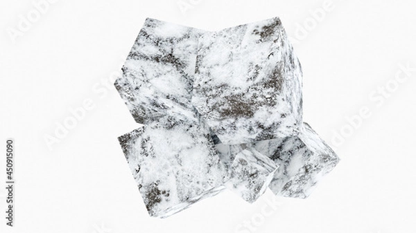 Fototapeta Snow cubes on a white background abstract 3D render