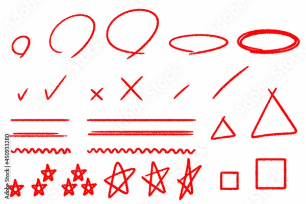 Obraz Red crayon marker set 1. Vector illustrations set.
