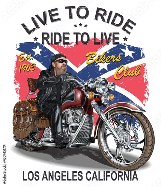 Obraz Custom motorcycle with biker typography for t-shirt print.