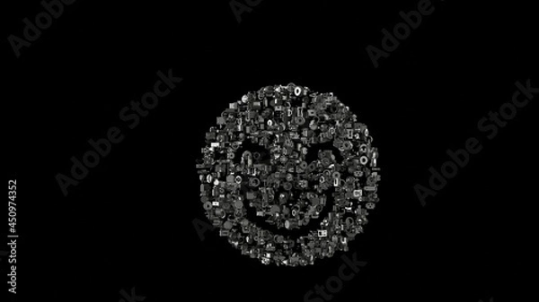 Fototapeta 3d rendering mechanical parts in shape of symbol of emoticons happy isolated on black background