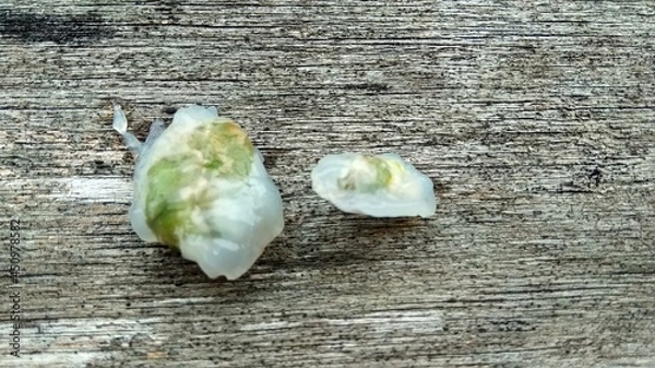 Fototapeta two langsat seeds lying on the floor