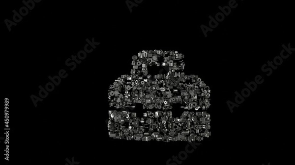 Fototapeta 3d rendering mechanical parts in shape of symbol of toolbox isolated on black background