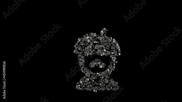 Fototapeta 3d rendering mechanical parts in shape of symbol of french man isolated on black background