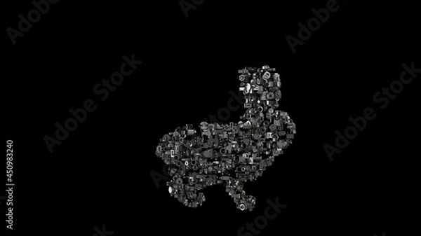 Fototapeta 3d rendering mechanical parts in shape of symbol of rabbit isolated on black background