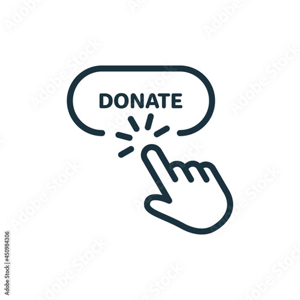 Fototapeta Button for Online Donate Line Icon. Donation with Click Linear Pictogram. Support and Give Help Online Outline Icon. Charity and Donation Concept. Editable Stroke. Isolated Vector Illustration