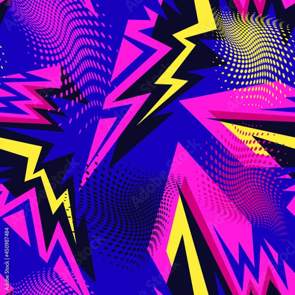 Fototapeta Abstract seamless urban pattern with curved geometry elements and dots