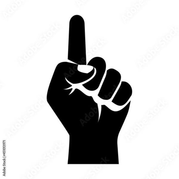 Fototapeta Black silhouette one figures. Hand gestures and numbers. 1 finger. Vector illustration flat design.