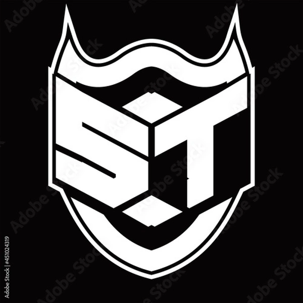 Fototapeta ST Logo monogram design isolated with shield shape design template