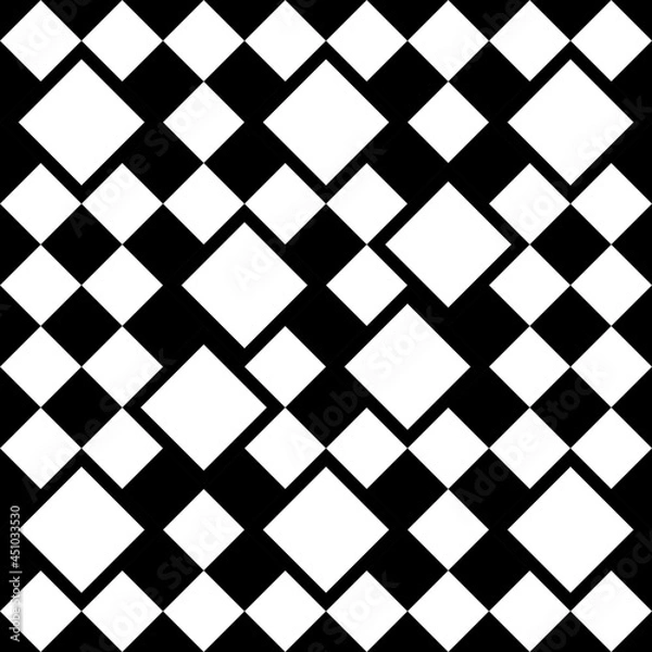 Obraz White squares and black background. Vector repeated checker ornament. Abstract and decor checker rhombs.