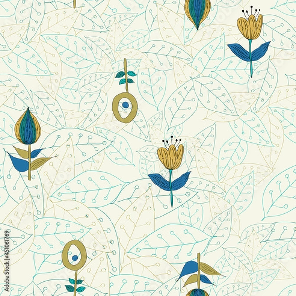 Obraz Swedish outlined flowers folk seamless vector pattern 