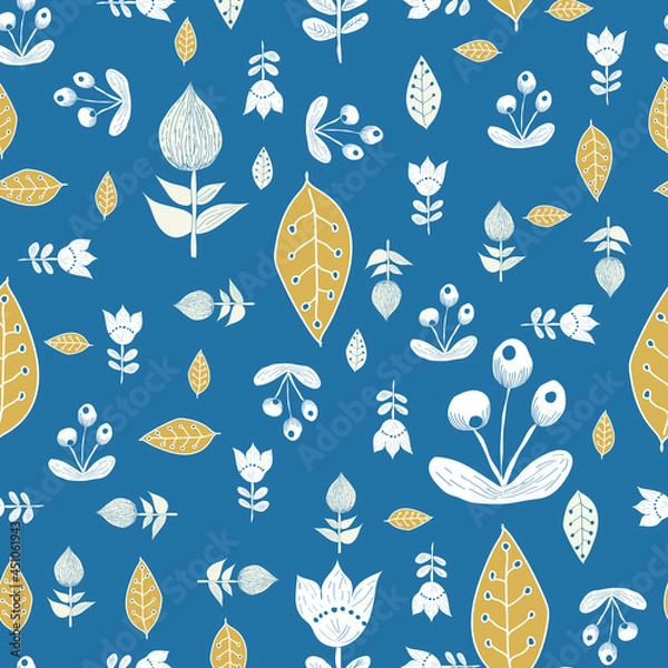 Obraz Blue Swedish folk flowers seamless vector pattern 