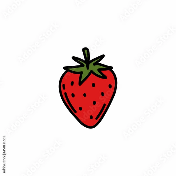 Fototapeta strawberry doodle icon, vector color line illustration
