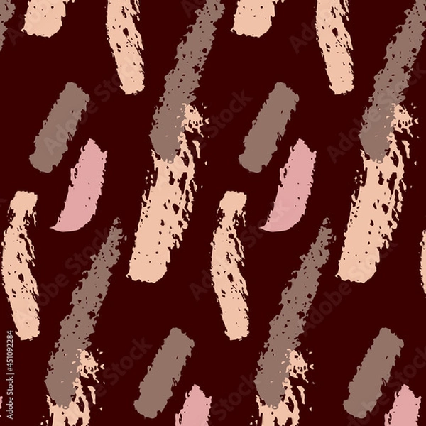 Obraz Vector pattern of brush strokes. Freeform vertical strokes. Beige, brown, pink on a burgundy background. Doodle. Calligraphic style. Ink style. Hand drawing