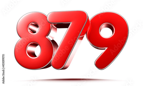 Fototapeta Rounded red numbers 879 on white background 3D illustration with clipping path