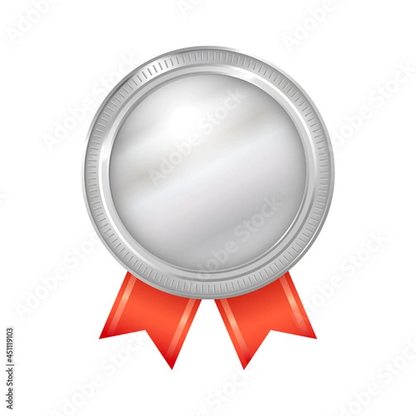 Obraz 銀メダルのアイコン。赤いリボンと二重のシルバーメダルのイラスト。