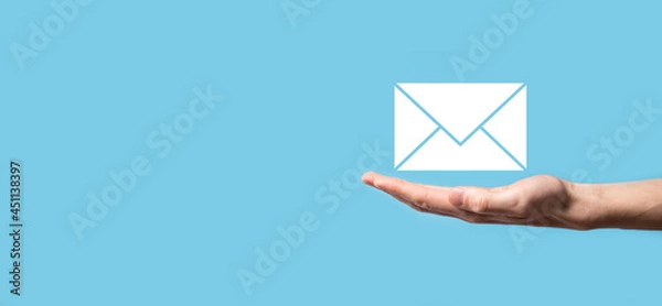 Fototapeta Email and user icon,sign,symbol marketing or newsletter concept, diagram.Sending email.Bulk mail.Email and sms marketing concept. Scheme of direct sales in business. List of clients for mailing.