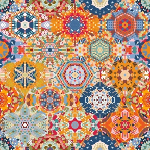 Fototapeta Motley seamless abstract geometric ornament. Vector print for fabric.