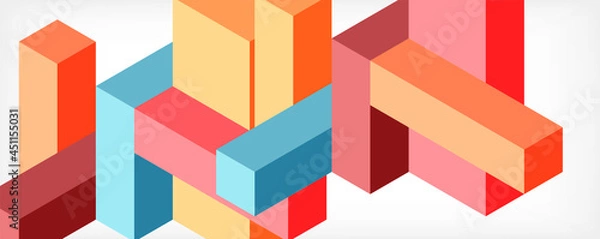 Fototapeta Abstract background. 3d cubes, cubic elements and blocks. Techno or business concept for wallpaper, banner, background, landing page
