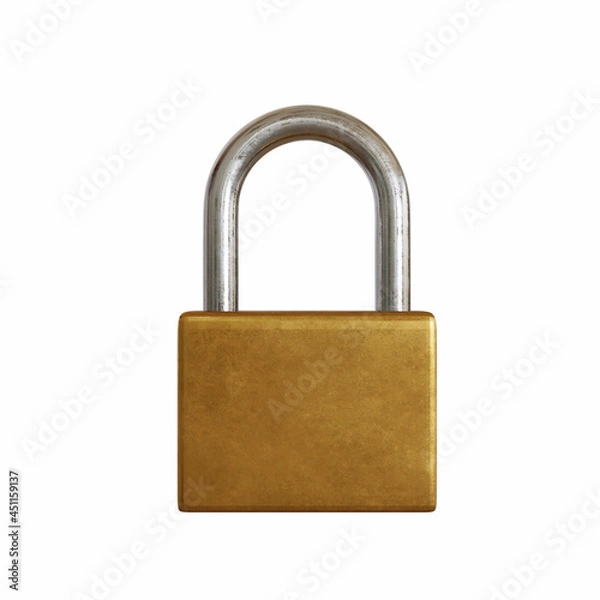Fototapeta Locked Golden Padlock. Realistic Padlock on the white background