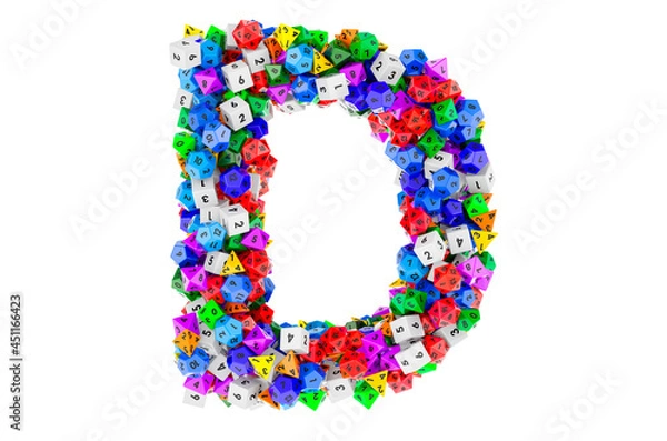 Fototapeta Alphabet letter D, from colored roleplaying dice. 3D rendering
