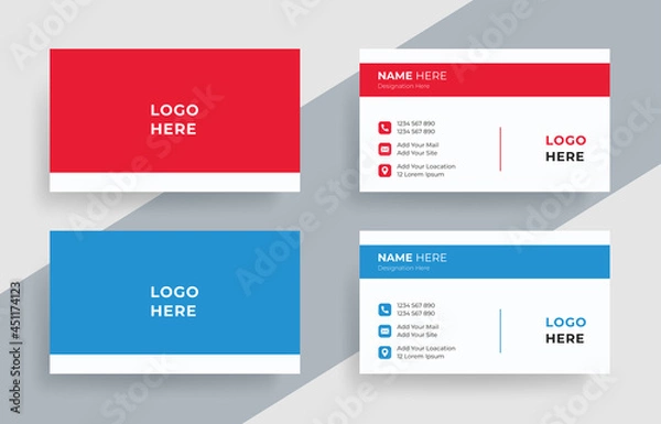 Fototapeta modern design template, Creative Office Business Card Design, Simple Corporate Business Card, Minimal Red Blue Business Card or Visiting Card,  Modern Vector  illustration Business Card