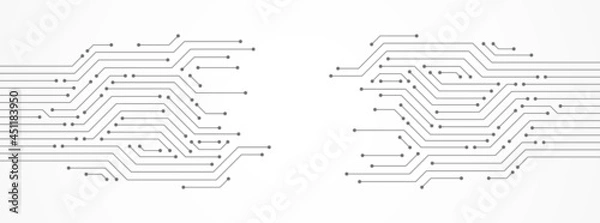 Fototapeta Abstract Technology Background, grey circuit board pattern, microchip, power line, blank space