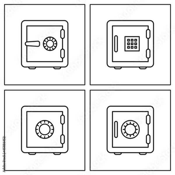 Obraz Four Bank safe Simple icon. linear style closed safe isolated. Security single isolated modern line design icon safe vault. Bank line icon outline four sign linear style pictogram. Editable stroke