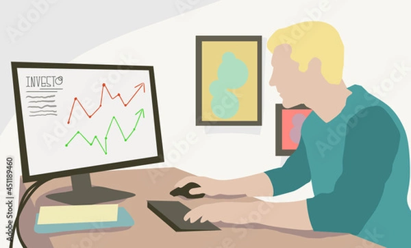 Fototapeta Young people checking him invests.