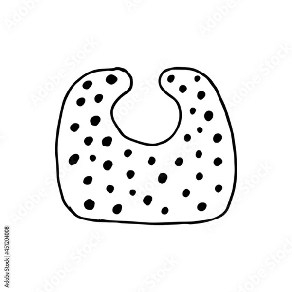 Obraz Isolated baby bib on a white background. Baby bib hand drawn in doodle style, protection from drool and dirt. Things for newborns. Vector sketch illustration for print, web, mobile and infographics