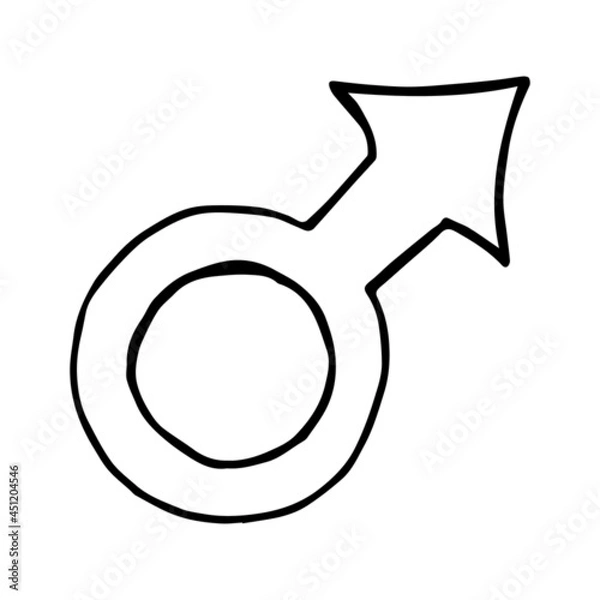 Obraz Hand drawn doodle illustration with gender symbol. Symbol of masculinity doodle icon. ransgender symbol in doodle style. Gender icon. Black isolated on white background.