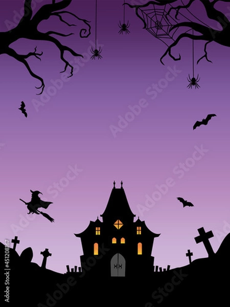 Obraz ハロウィン背景　お化け屋敷と魔女