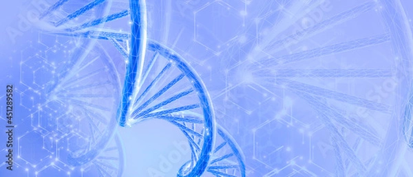 Fototapeta 3D illustration DNA sequence and COVID-19 infection virus cells. Abstract image coronavirus. World pandemic delta variant on planet Earth. Violet Background