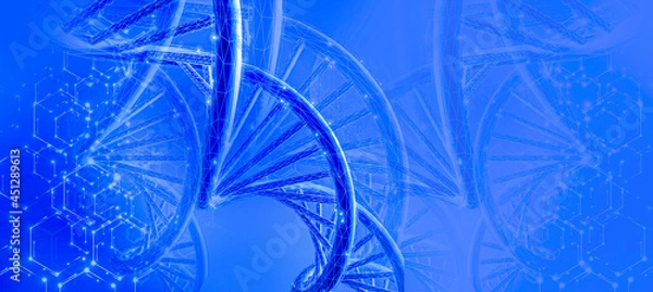 Fototapeta 3D illustration DNA sequence and COVID-19 infection virus cells. Abstract image coronavirus. World pandemic delta variant on planet Earth. Background