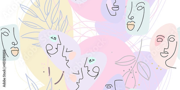 Fototapeta Face line pattern. Minimal art one line drawing.