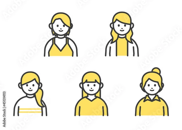 Fototapeta 女性の上半身イラストアイコン素材セット