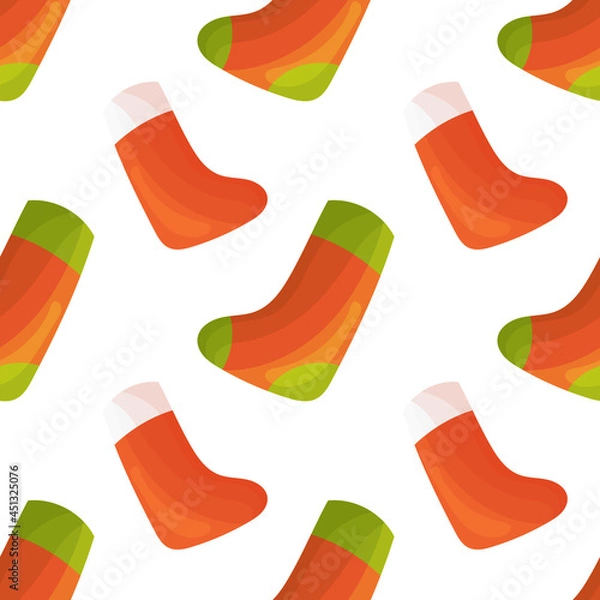 Fototapeta Seamless pattern with flat Christmas socks on white.