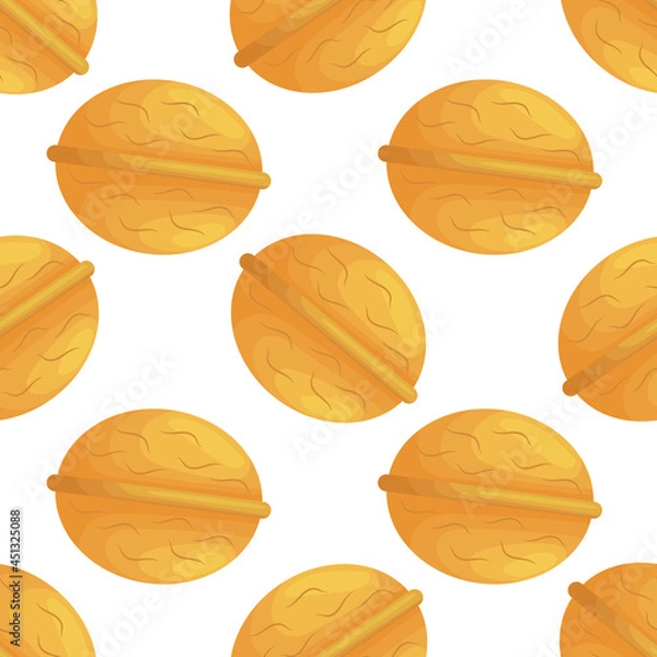 Fototapeta Seamless pattern with flat walnuts on white.