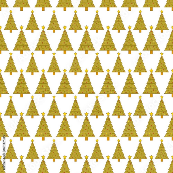 Fototapeta Seamless pattern with flat outline Christmas trees on white.