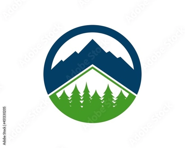 Fototapeta Circle shape with mountain and pine forest