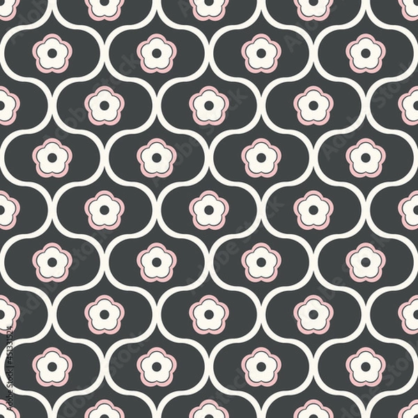 Fototapeta Ogee pattern design with small flower detail. Pretty traditional geometric vector floral seamless repeat. Vector design resource.