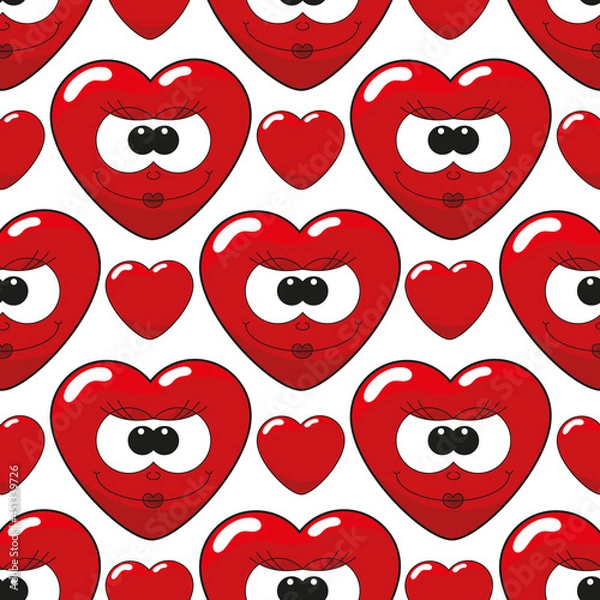 Fototapeta Seamless pattern with flat hearts on white.