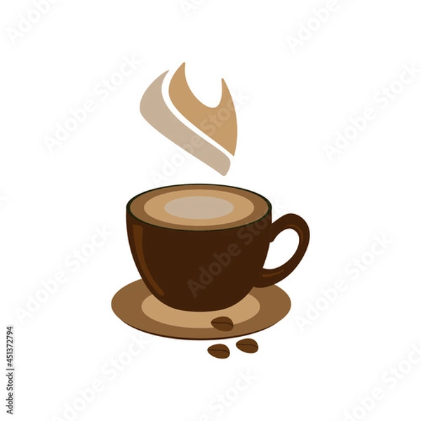 Obraz Coffee cup with coffee beans isolated on white background. Vector illustration.